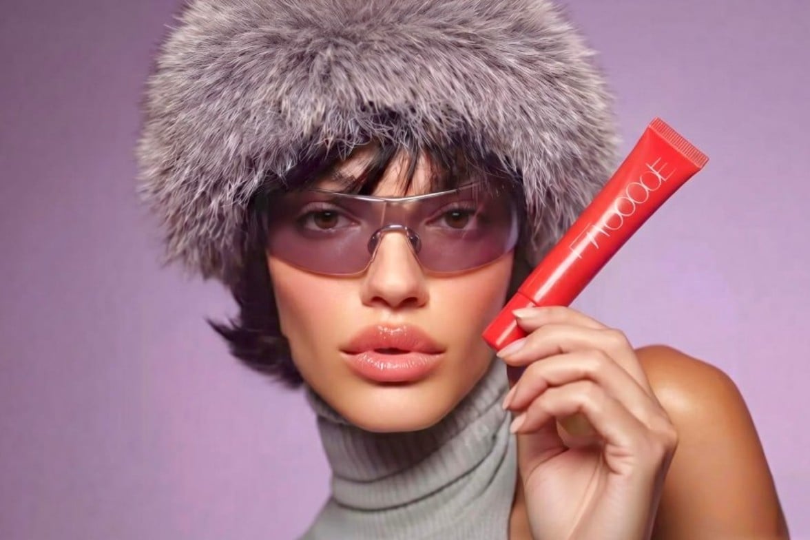 A JPG image showing a female model holding a skincare product