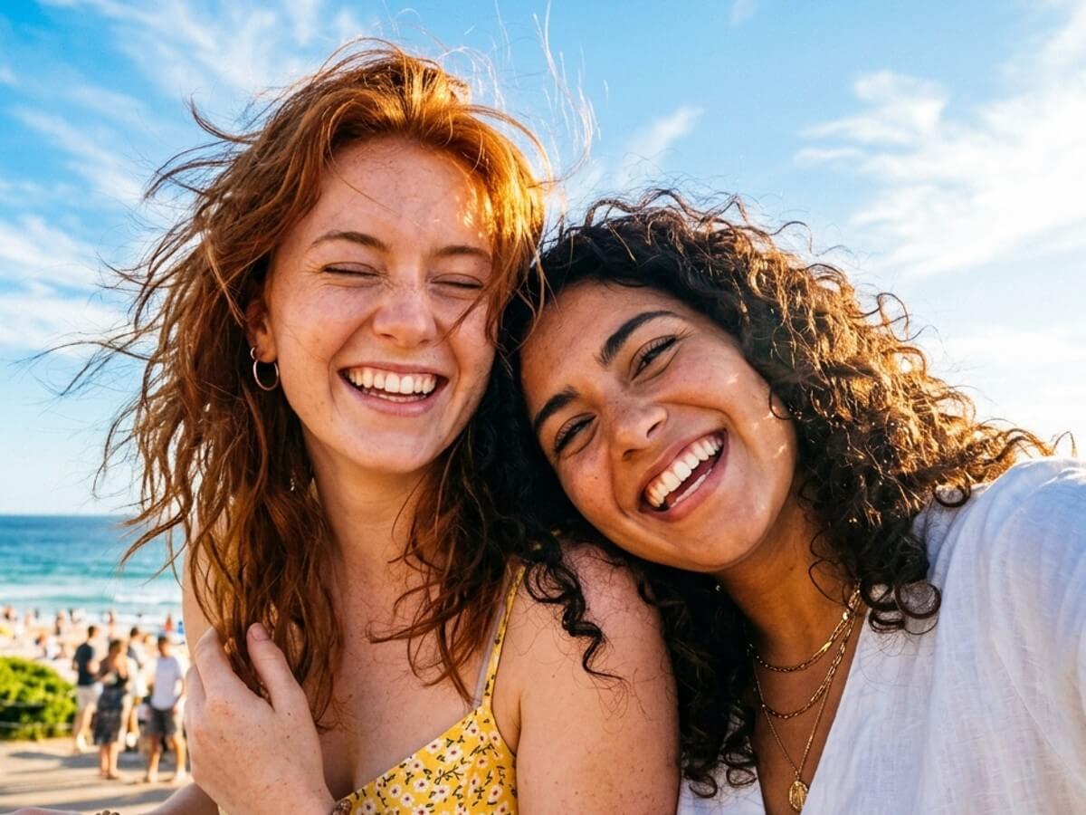 An ai sharpened photo of two girls posing together
