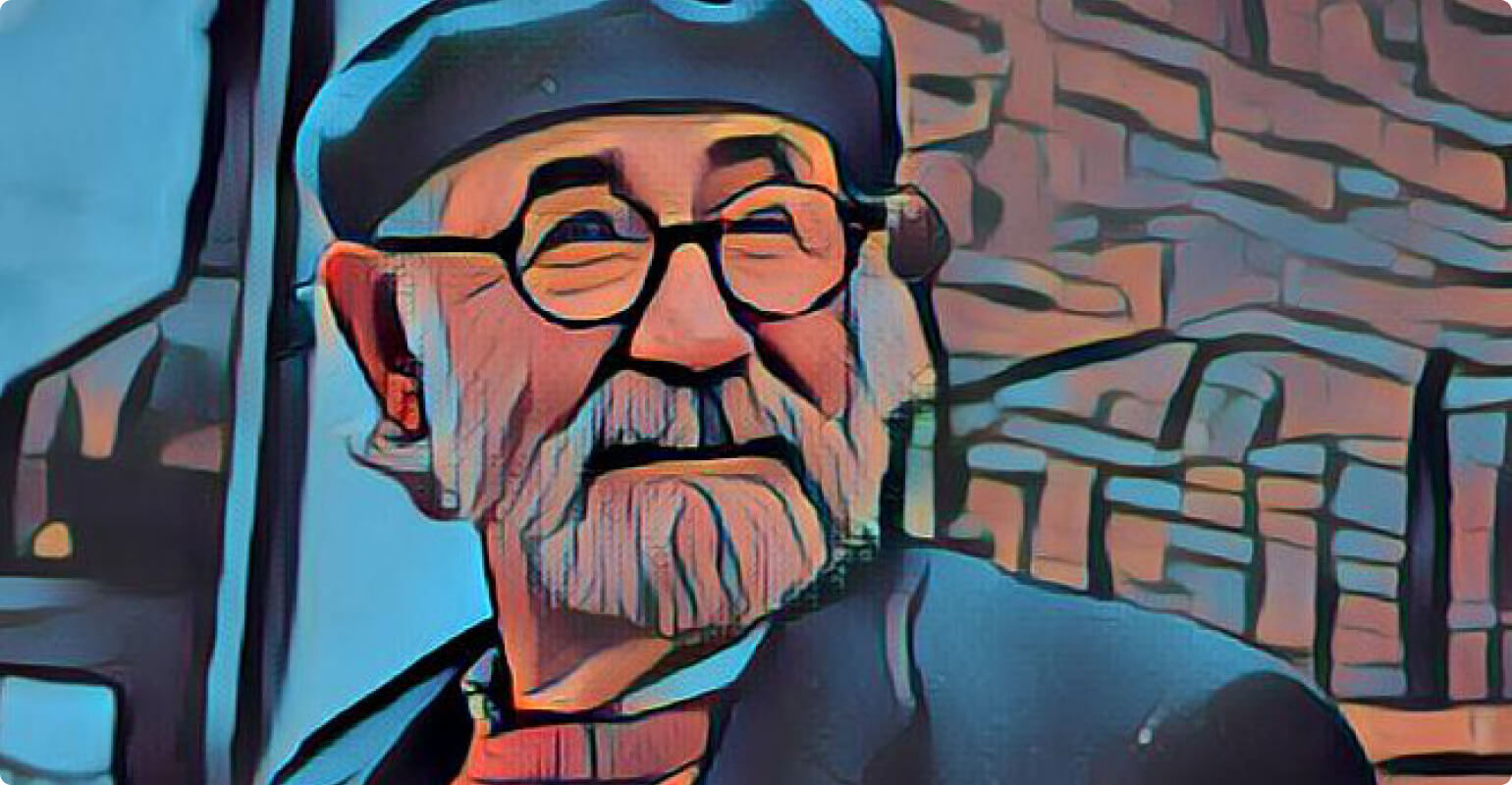 une vieille homme avec des lunettes et une barbe blanche pop art photo stylisée