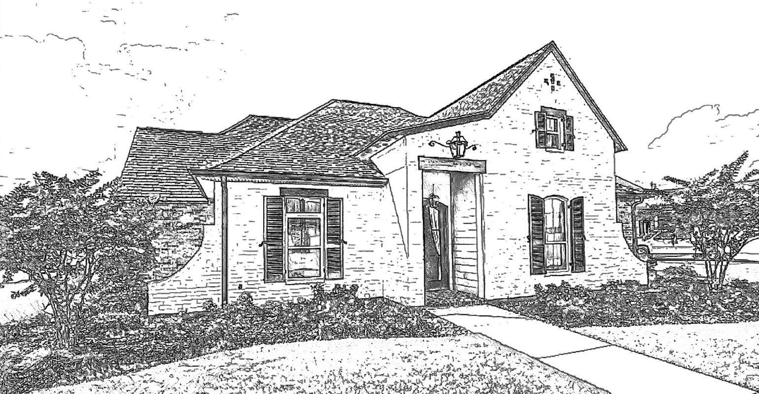 Efecto de dibujo lineal de casa y césped.