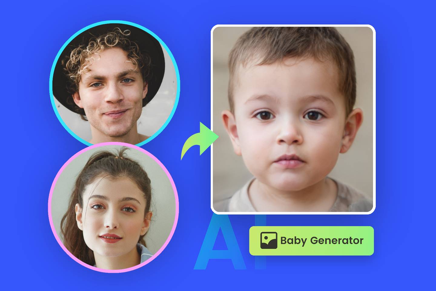 Используйте генератор fotor baby для генерации будущего ребенка женского и мужского пола.