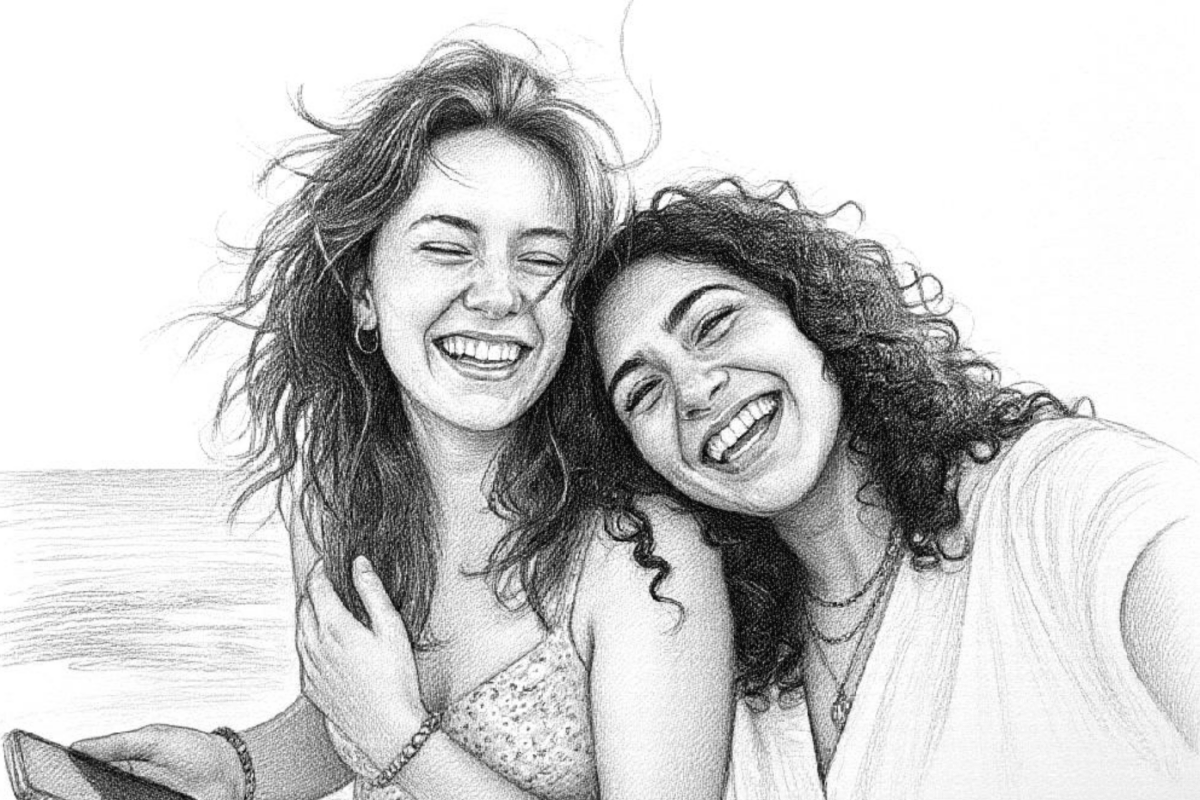 Deux femme pour la transformation de photo en dessin avec Fotor